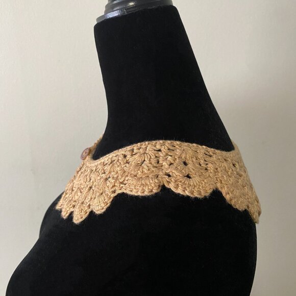 Handmade Crochet Gold Bamboo Rayon Cotton Collar Neckwear Accessory - Picture 3 of 6
